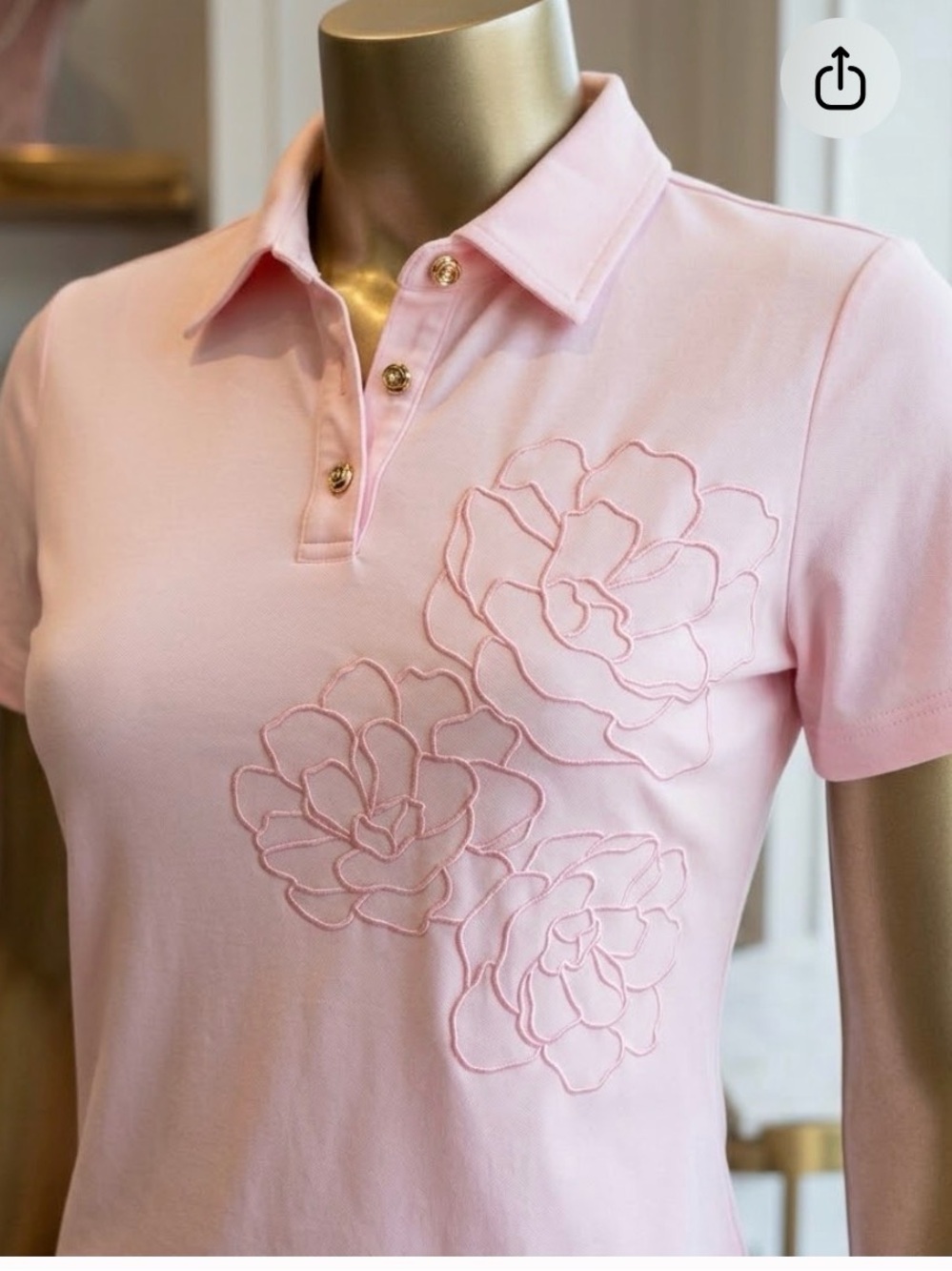 Karl Lagerfeld Paris Pink Floral Embroidered Polo Top Shirt Size M - Picture 1 of 10